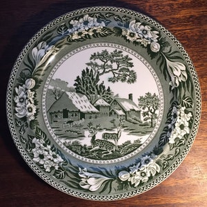 Wedgwood &#39;Sample&#39; Fallow Deer Green Transfer Ware Porcelain Plate