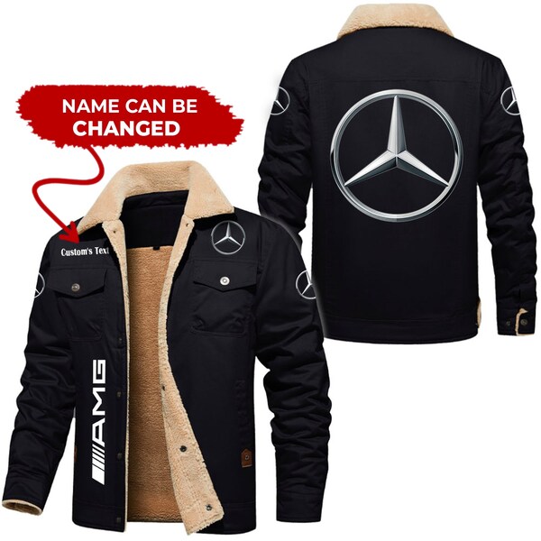 Mercedes AMG Cargo Fleece Lined Cotton Jacket, Vintage Style, Customize Name And Any Logo, Mercedes AMG, Mercedes AMG Logo