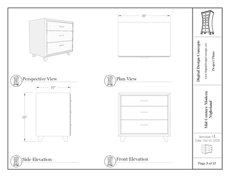 Midcentury Modern Nightstand Plans Downloadable PDF Woodworking Plans