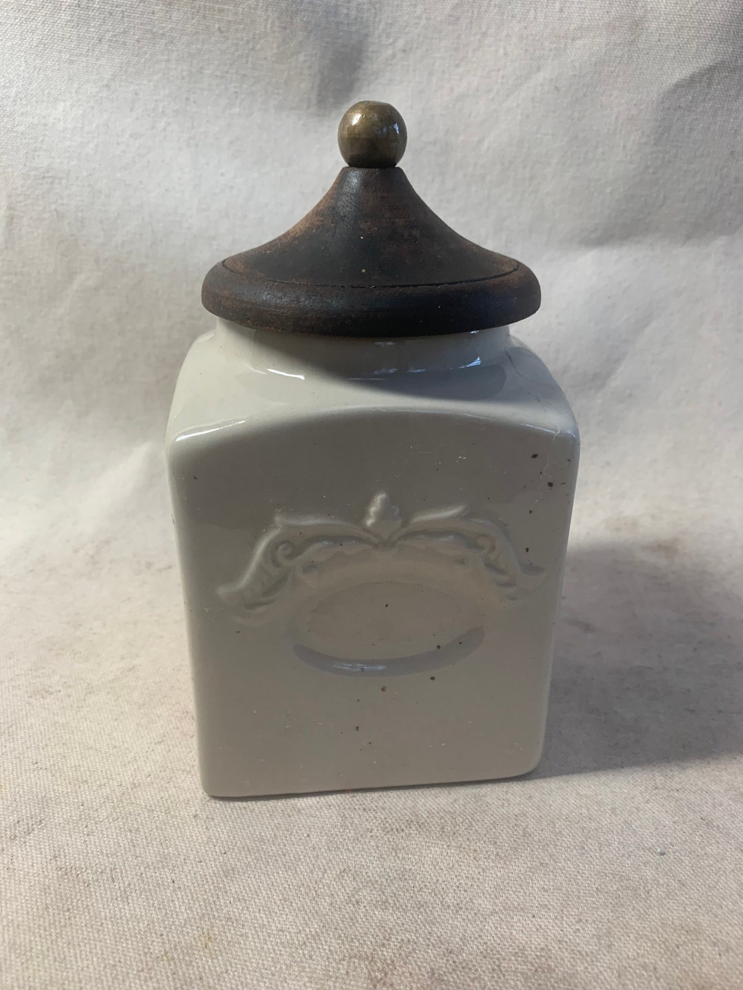 Covered Cream Colored Canister Etsy