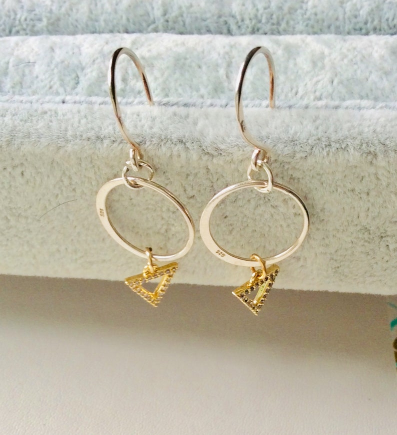 Gold Triangle Hoop Earrings Triangle Earrings Geometric Etsy