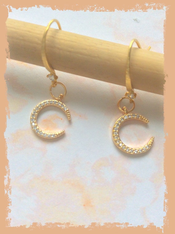 Crescent moon earrings, gold diamanté earrings, witchy jewelry, moon earrings, moon phase earrings, moon bride, gold earrings girlfriend