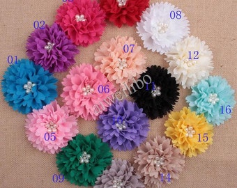 9 CM Chiffon Flower Rhinestones /& Pearl Center Headband Supplies Headband Flower Wholesale flower
