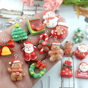 Resin Christmas Tree Snowman Charm Earring Necklace Bracelet Bead Pendants DIY Jewelry Decoden Cabochon Keychain Accessories