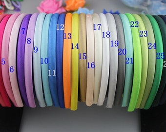Satin Headbands, Plastic Headbands, 1cm Headbands, DIY handmade Headbands, Wholesale Headbands, Covered Headbands