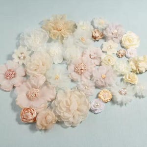Ivory Cream Seriest For Scrapbooking Embellishment; Handmade Fabric Flowers; for Craft; Wedding Flowers
