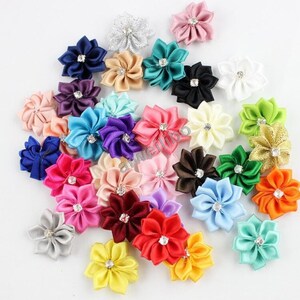 Satin Ribbon Flowers, Satin Fabric Flowers, Satin Flower, Satin Flowers, Ribbon Flowers, Rhinestone Flower H10104