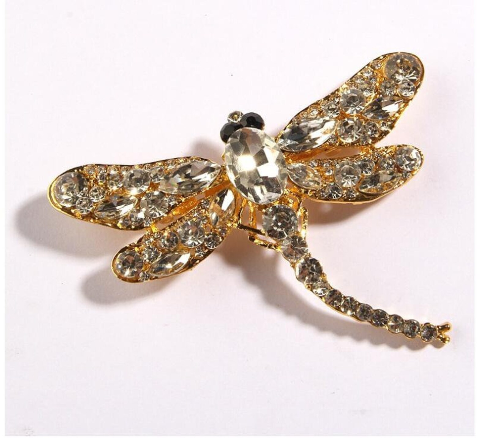 Large Dragonfly Brooch Rhinestone Dragonfly Broach Crystal Etsy