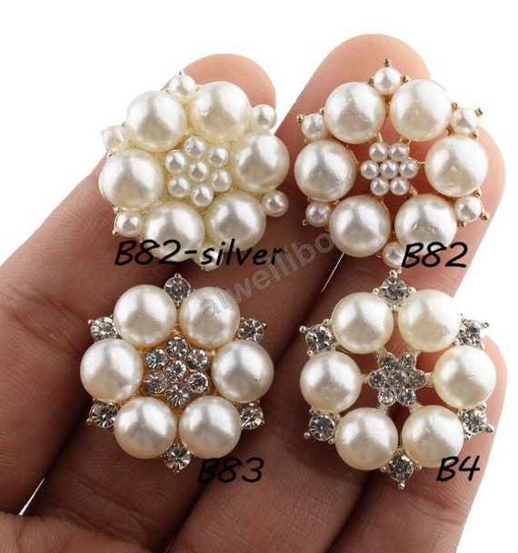 Pearl Buttons, 20PCS Rhinestone Faux Pearl Buttons, Silver Flatback Beads  Brooches, Sewing Accessory Decoration, DIY Crafts Jewelry for Wedding  Embellishments Party Bags Shoes Dress