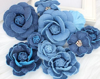 Denim Fabric Flower For Wedding Dress Skirt Home Hat Decoration DIY Hair Accessories