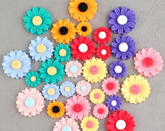 30 pcs Resin chrysanthemum flower flatback Cabochons Scrapbook Craft DIY Embellishments decor Headwear accessories