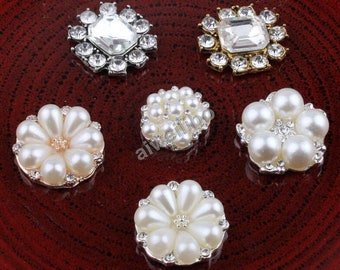 Pearl Rhinestone Button.Flat back Rhinestone Button, Rhinestone Wedding Embellishments