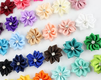 1“Satin Flowers with Rhinestone ,Ribbon Bows, Satin Ribbon Flower, Garment Bows, Floral Satin.DIY handmade Accessories
