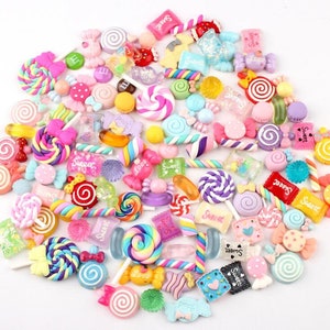 Random color  Polymer Clay Resins Cabochons Flat Back  DIY Headband Hair Bow - Rainbows Lollipops Candy