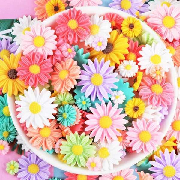 10 pcs Daisy Flower Resin Flatbacks Flat Back Scrapbooking Hair Bow Center Handmade Crafts Making DIY