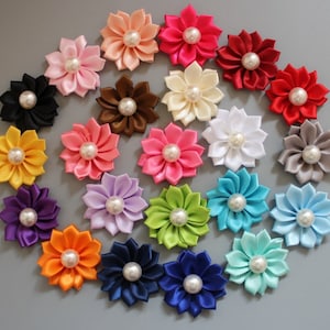 2&quot; Satin Flowers Pearl Center , Satin flower ,Satin Ribbon Flower , Fabric Flower,wholesale flowers.DIY handmade Accessories