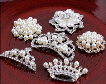Rhinestone Button Flatback Embellishment Pearl Crystal Wedding Brooch Hair Comb,DIY handmade Accessories