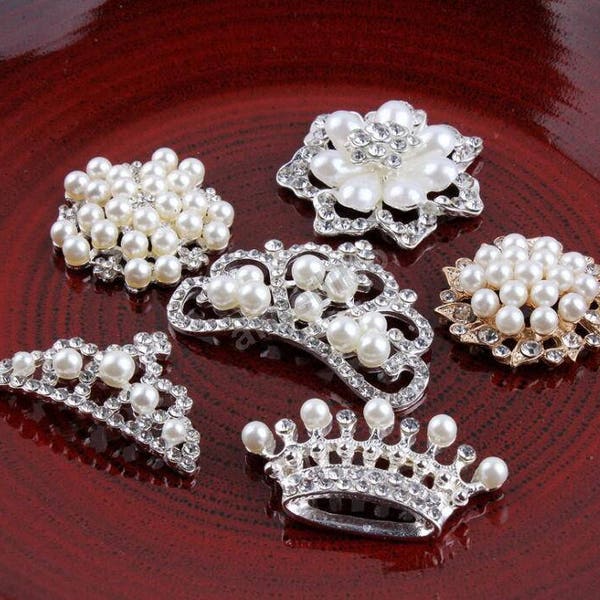 Rhinestone Button Flatback Embellishment Pearl Crystal Wedding Brooch Hair Comb