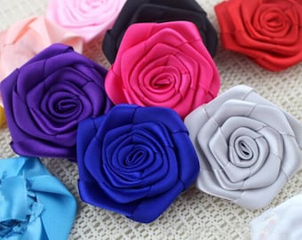 1,77 "Satinband Rolled Rose Blume für Haarschmuck künstliche Stoffblumen für Stirnbänder DIY Blumenzubehör