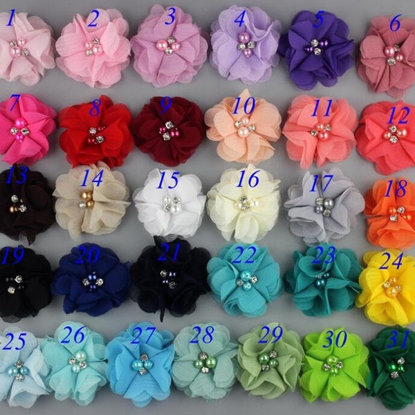 Pearl Rhinestone Chiffon Flower, Fabric Flower Craft Supplies, Headband Supplies,Wedding Supplies