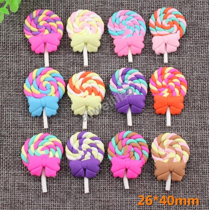 Lollipop with Bow Polymer Clay Embellishment, Flat Back, Candy Embell…