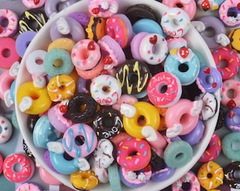 Random Mix Donut Flat Back Resin Cabochon Kawaii Miniature Food DIY Flatback Embellishment Accessories Scrapbooking :15-35mm