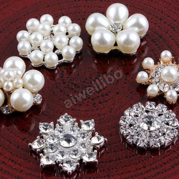 Pearl Rhinestone Flatback Button,Metal Button,Pearl Rhinestone Buttons,Hair Bow Centers