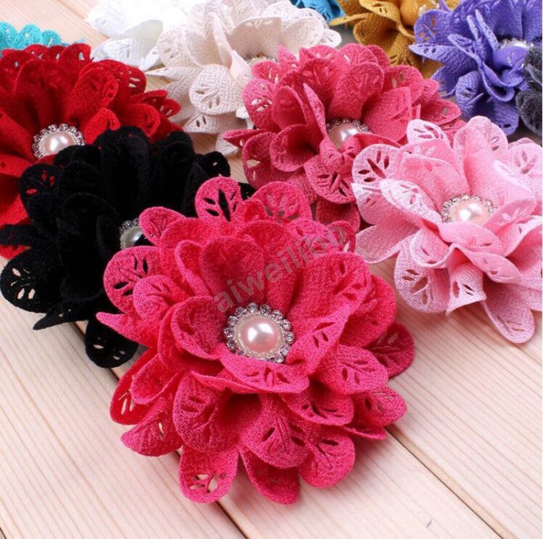 Flowers With Rhinestone Buttons fabric Flowerwholesale Etsy