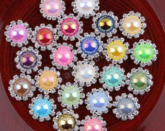 Rhinestone Button Embellishment Crystal Pearl Flat Back Button for Diy Hair Accessories