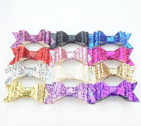 Childs Hair bow sequin fabric bow on sleepies length 4cm various colours