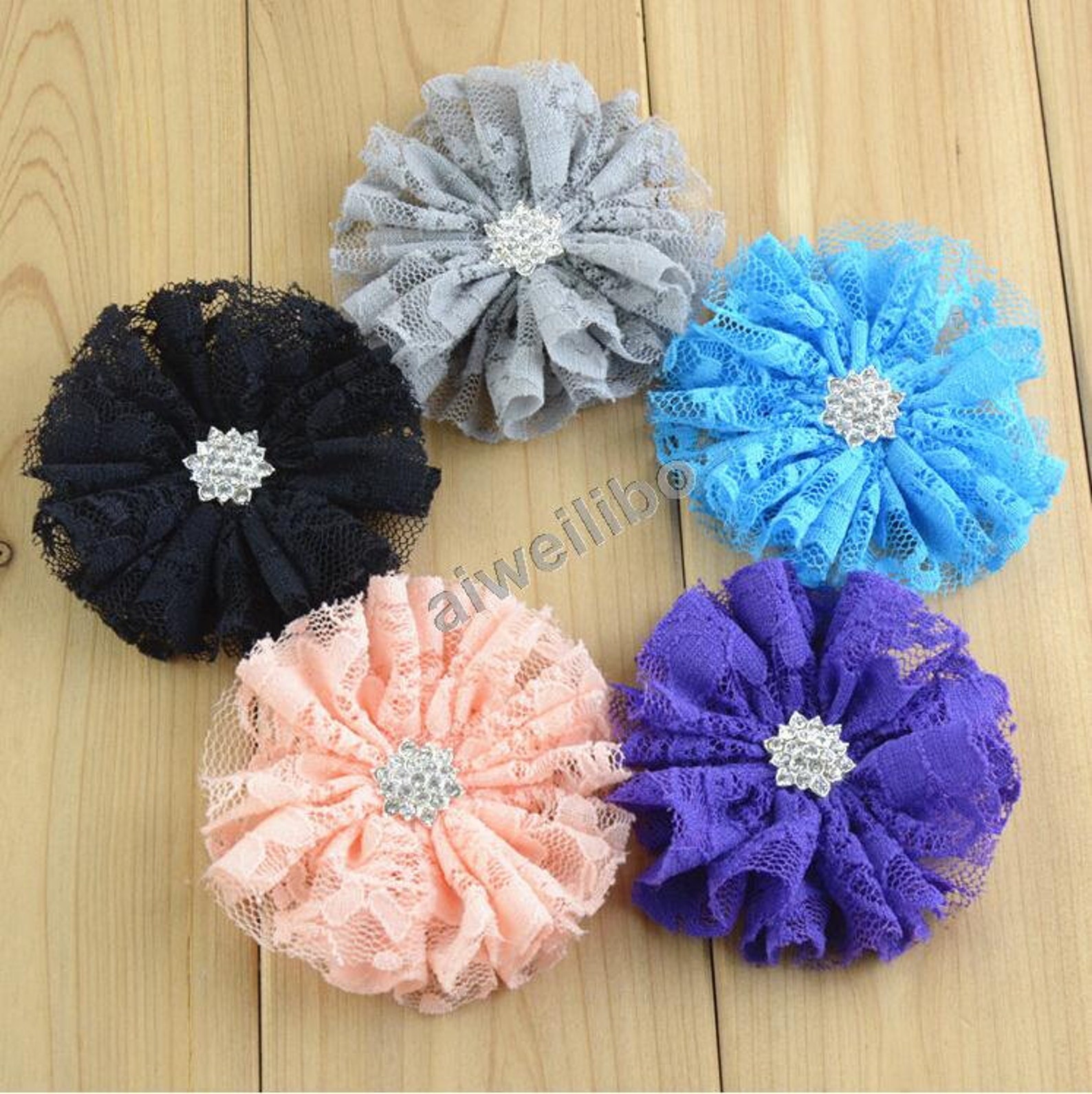 Lace Flowers With Rhinestone Centersheadband Supplies DIY Etsy