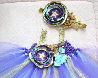 Gorgeous Aqua Purple Gold Tutu Dress Under the Sea Mermaid Tutu Dress for Baby Girl 6-18 Months old First Birthday