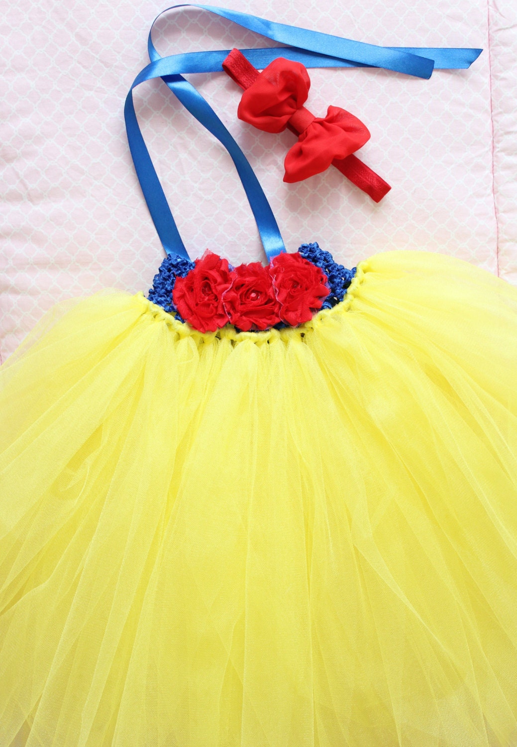 Beautiful Snow White Tutu Dress Costume With Red Hair Bow for - Etsy