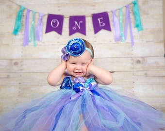 Gorgeous Aqua Lavender Blue Tutu Dress Under the Sea Flower Tutu Dress for Baby Girl 6-18 Months old First Birthday