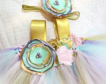 Gorgeous Unicorn Mint Lavender Pink Gold Unicorn Tutu Dress Unicorn Party Tutu Dress for Baby Girl 6-18 Months old First Birthday, Unicorn H