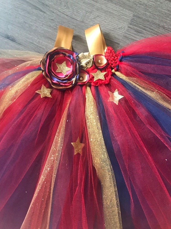Hermosa mujer maravilla vestido de tutú rojo oro azul marino estrella  vestido, estandarte, vestido de tutú para la niña bebé 6-18 meses de edad  primer cumpleaños -  España