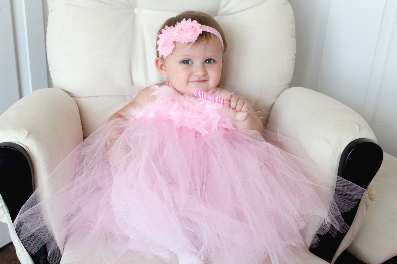 Gorgeous Light Pink Feather Tutu Dress for Baby Girl 6-18 Months First Birthday Kleding Meisjeskleding Jurken 