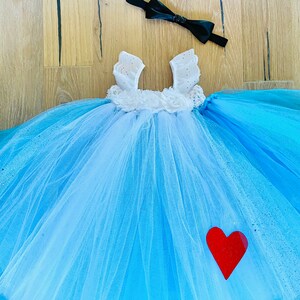 Beautiful Alice in Wonderland Tutu Dress Costume with Black Bow Headband for Baby Girl 6-18 Months First Halloween Baby Halloween image 6