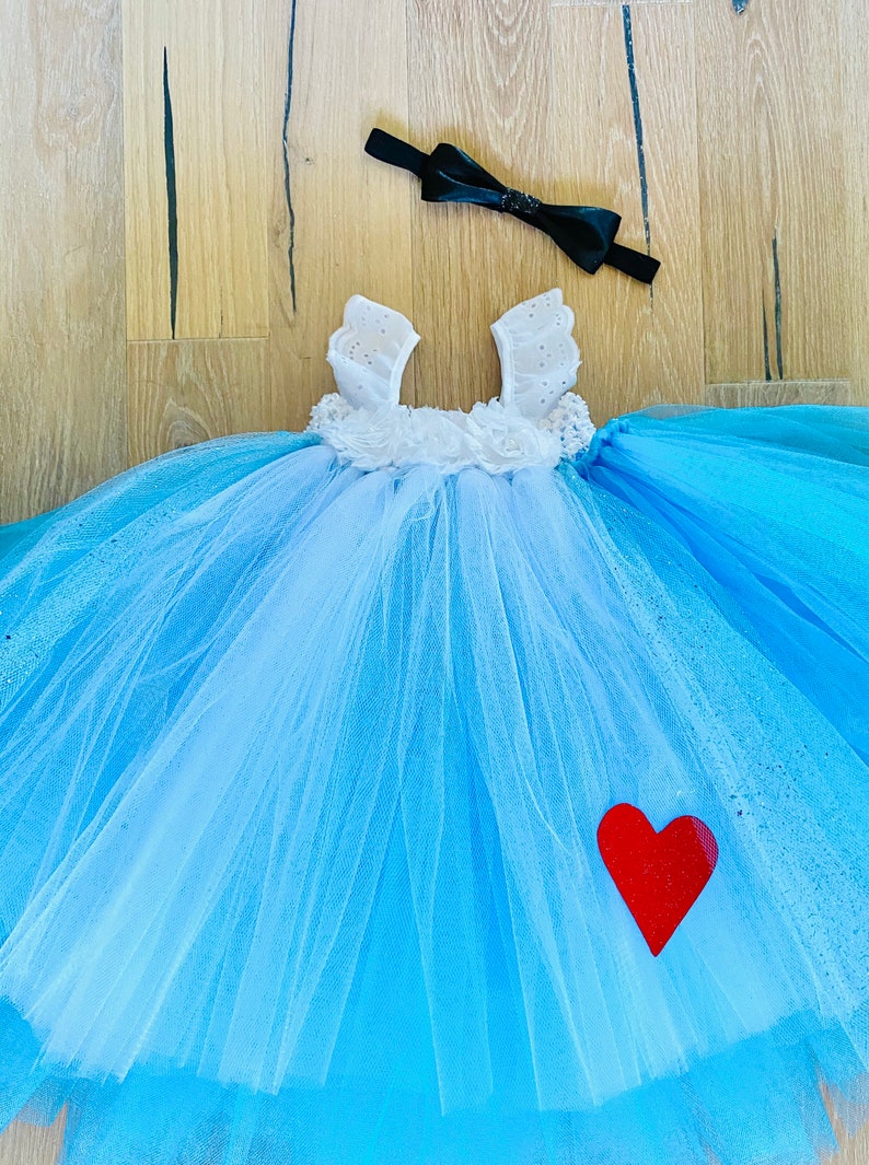 Beautiful Alice in Wonderland Tutu Dress Costume with Black Bow Headband for Baby Girl 6-18 Months First Halloween Baby Halloween image 6