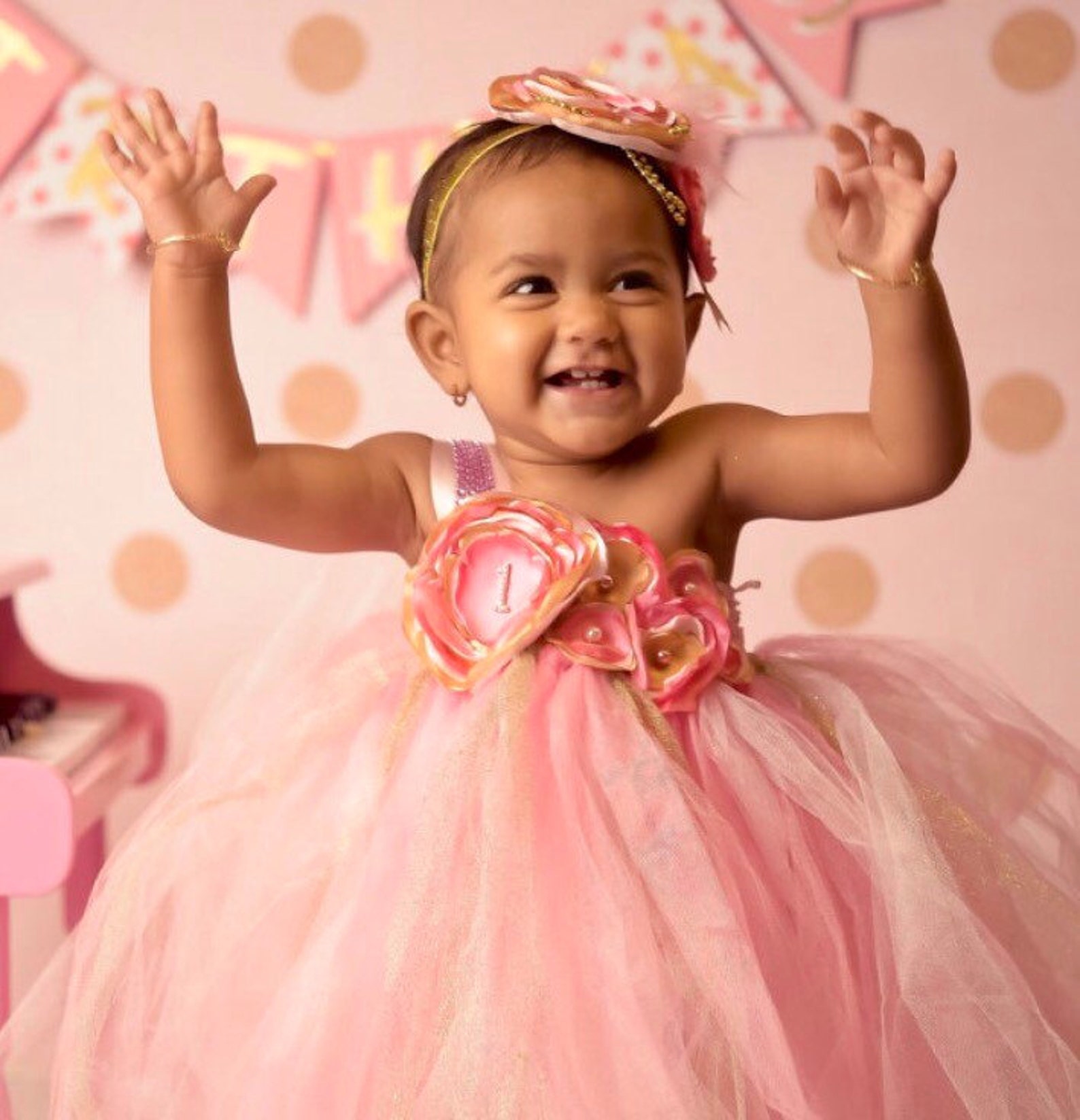 Beautiful Light Pink Hot Pink and Gold Satin Shabby Etsy