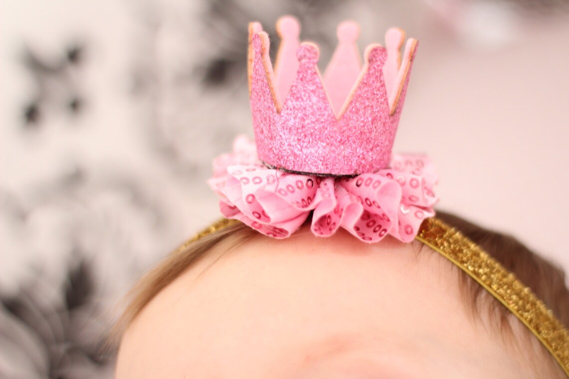 Adorable Pink and Gold Glitter Crown Headband for Baby Girl Etsy