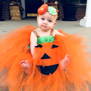 UK Infant Baby Girls Halloween Outfit Glittery Pumpkin Printed Romper+Tutu Skirt 