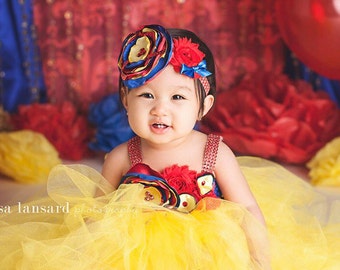 Beautiful Snow White Couture Tutu Dress Costume for Baby Girl 6-18 Months First Halloween