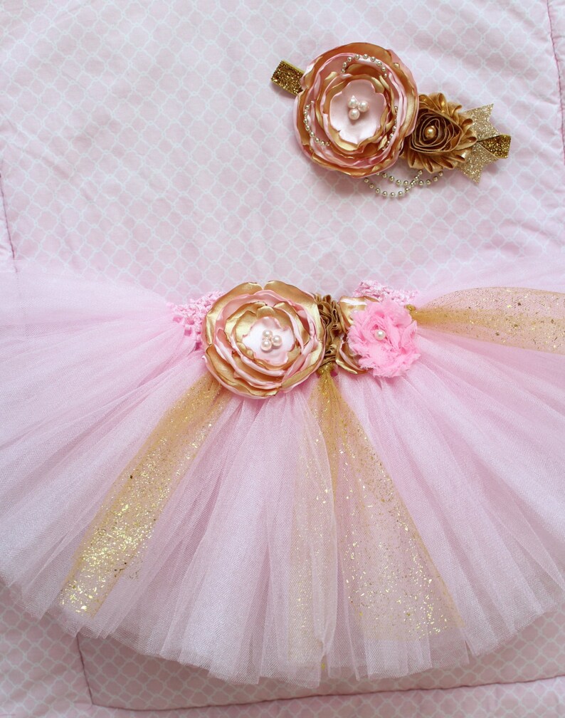 Beautiful Pink and Gold Tutu Skirt and Satin Flower Headband Etsy