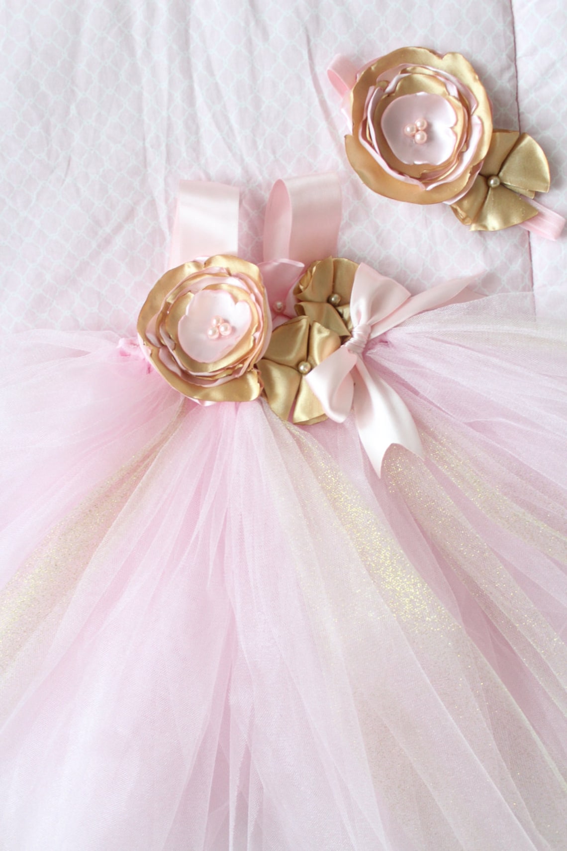 Pink Gold Tutu Dress Pink Gold Satin Flower for Baby Etsy