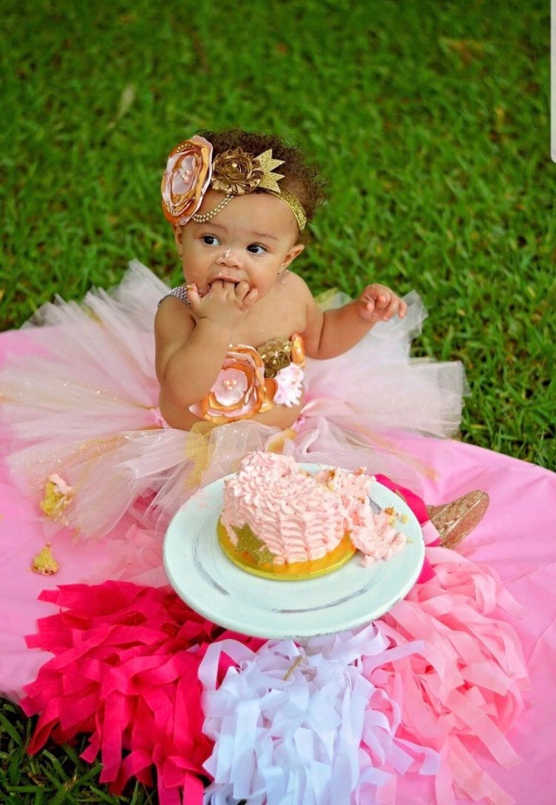 Pink Gold Cake Smash Outfit Tutu Set 3 Piece for Baby Etsy