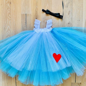 Beautiful Alice in Wonderland Tutu Dress Costume with Black Bow Headband for Baby Girl 6-18 Months First Halloween Baby Halloween image 7