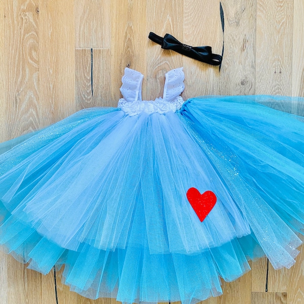 Beautiful Alice in Wonderland Tutu Dress Costume with Black Bow Headband for Baby Girl 6-18 Months First Halloween Baby Halloween
