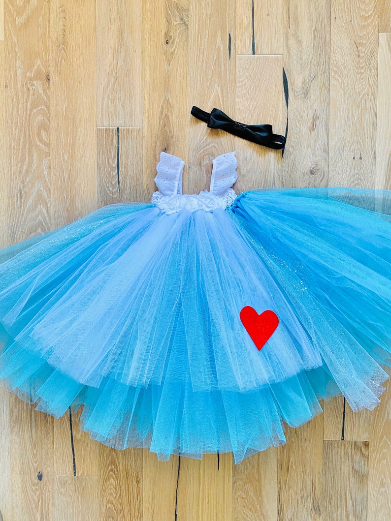 Beautiful Alice in Wonderland Tutu Dress Costume with Black Bow Headband for Baby Girl 6-18 Months First Halloween Baby Halloween image 7