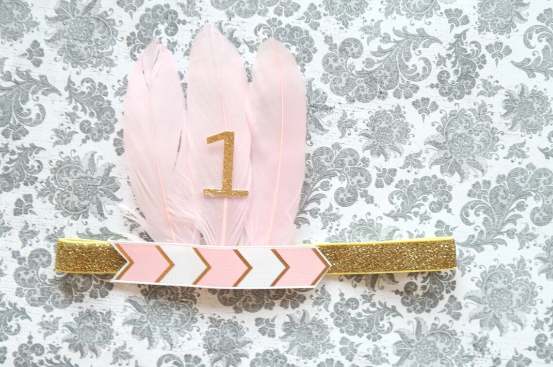 Beautiful Light Pink and Gold Arrow Feather Headband for Etsy